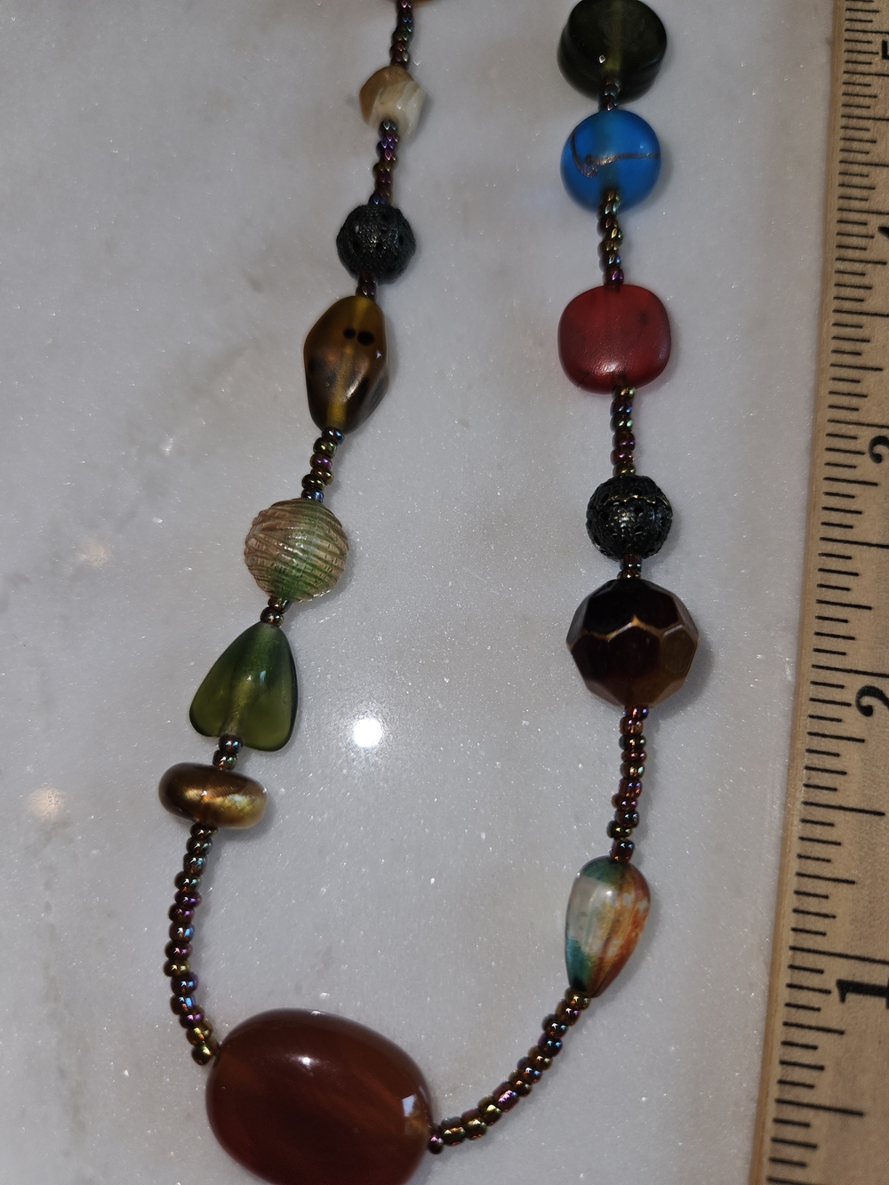 Handmade Multicolor Beaded Necklace - Mixed Glass and Stone